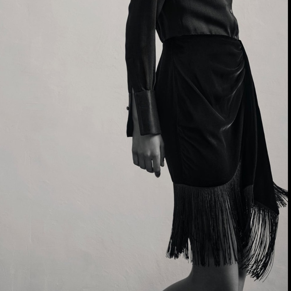 NWT ZARA VELVET FRINGE SKIRT